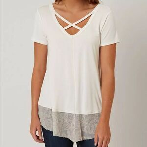 Buckle Daytrip Boho Lace Hem Criss Cross V Neck Top Cream Medium M